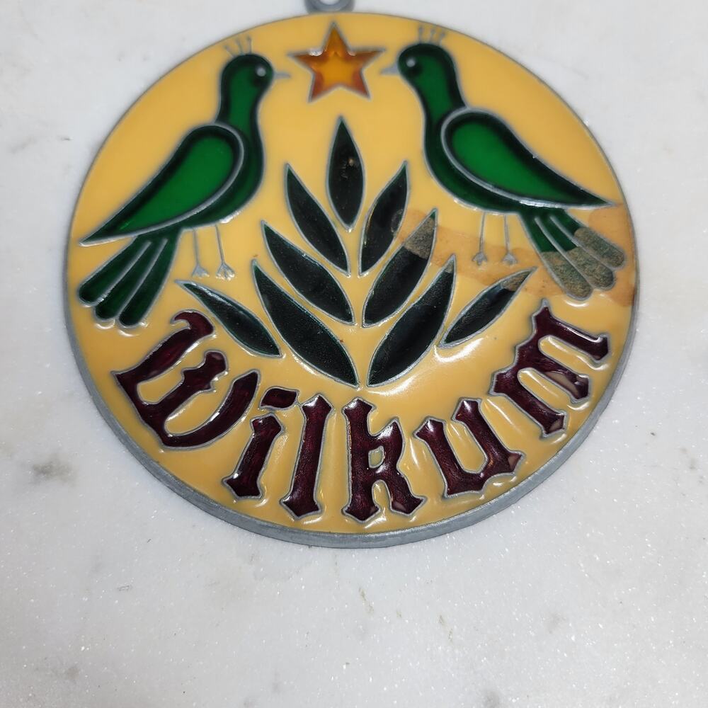 VINTAGE WILKUM Stained Glass Ornament Birds Star ‎ Round Sun Catcher Art Decor